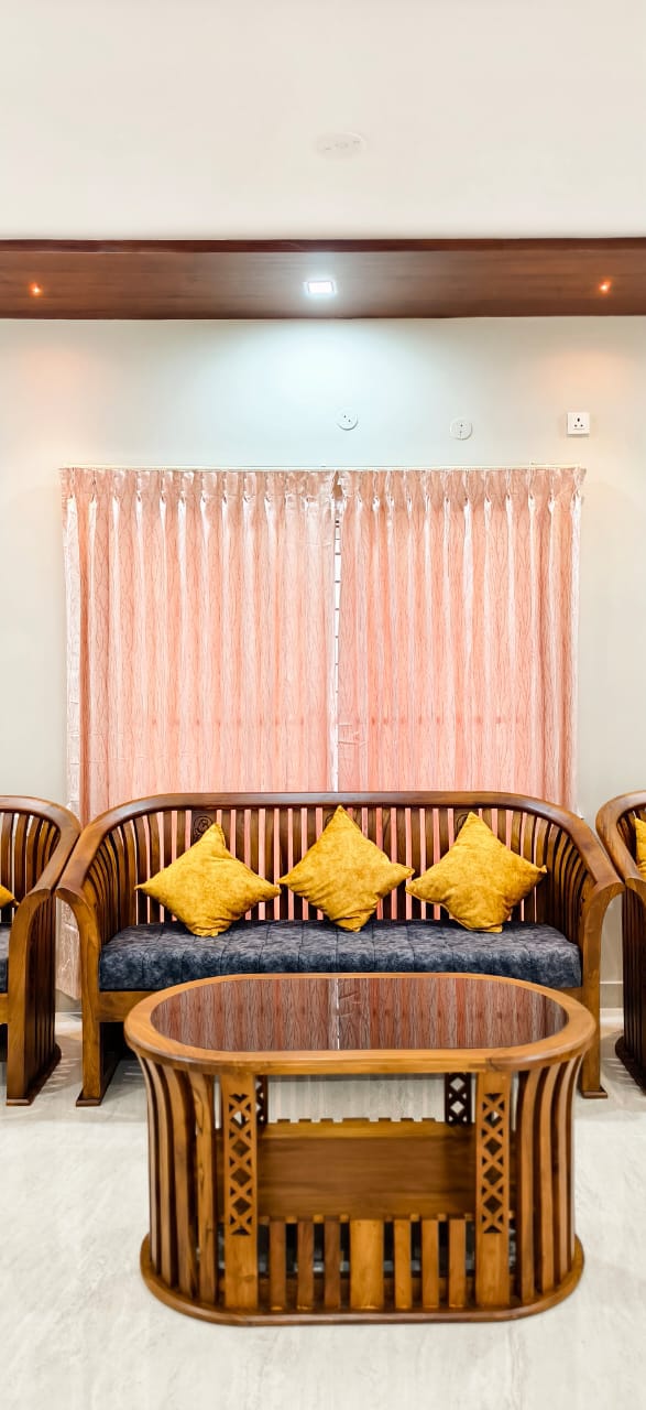Peach curtains in a living room